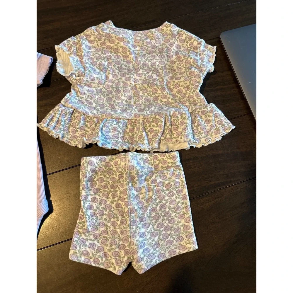 Carters Child of Mine Baby Girls 3 Piece Set Purple Floral Bodysuit 0-3 Months